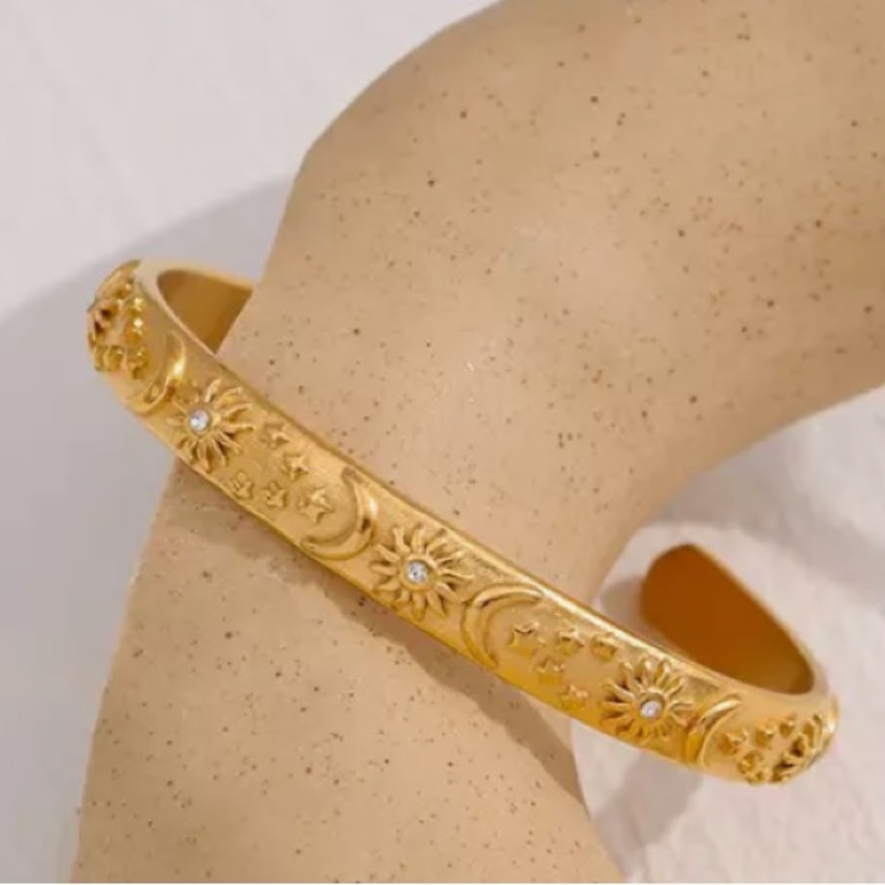 - Sun, Stars & Moon-18k Gold Finish Bangle Bracelet